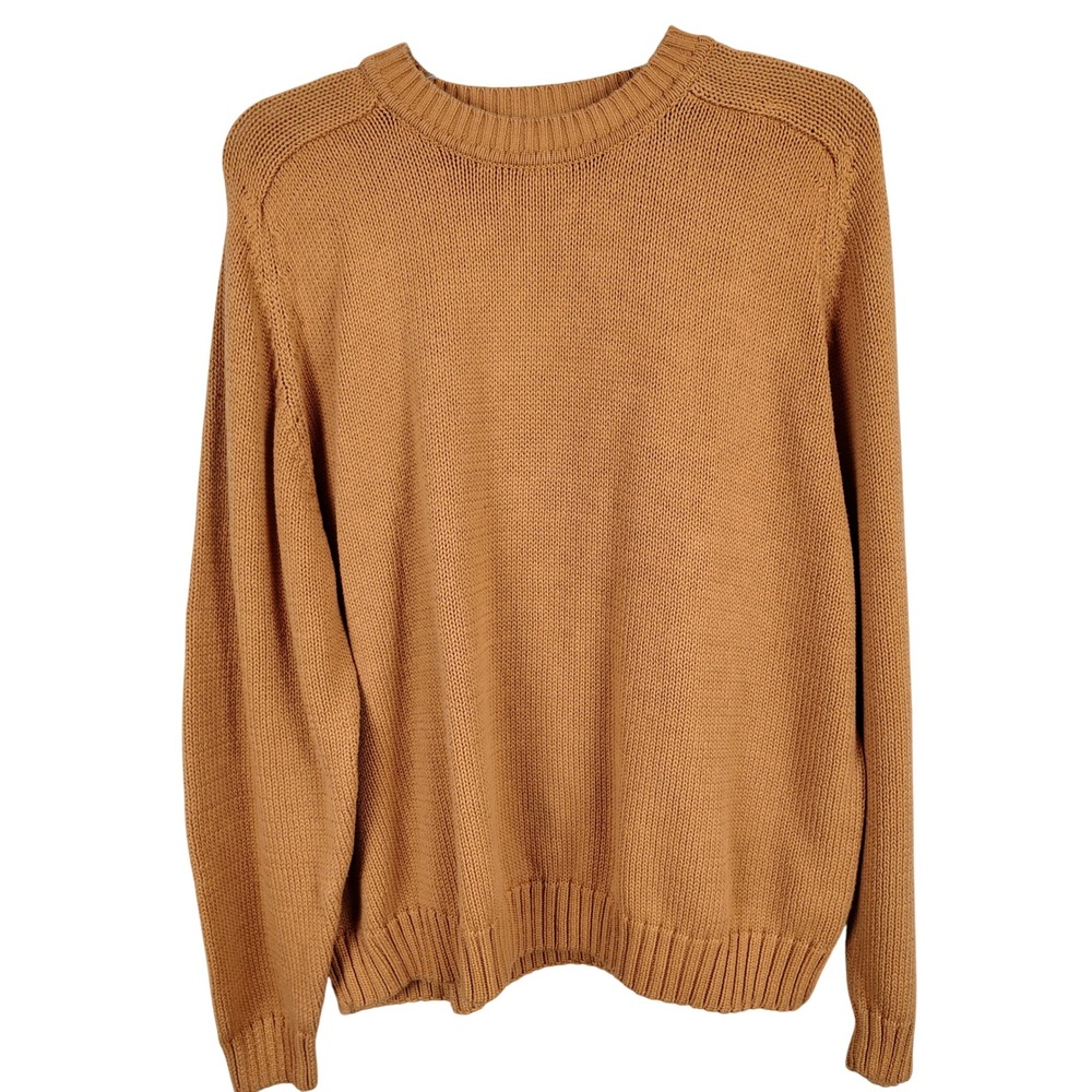 St Johns Bay Mens XL Crewneck Sweater Tan Brown Cotton Knit Gorpcore Minimalist